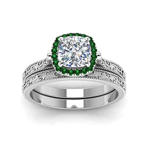 Image of Choose Your Gemstone Hand Engraved Halo Cushion Wedding Ring 925 Sterling Silver Cushion Shape Wedding Ring Sets Matching Jewelry Wedding Jewelry Easy to Wear Gifts US Size 4 to 12
