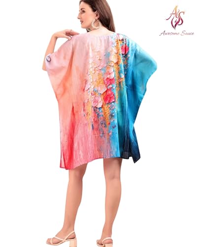Image of AS Premium Soft Cotton Feel Kaftan Dress for Women Digital Print Free Size M-3XL Knee Length Midi Baho Kaftan Cotton Feel Beach Wear Resort Wear Lounge Wear Western Kurti Multicolor