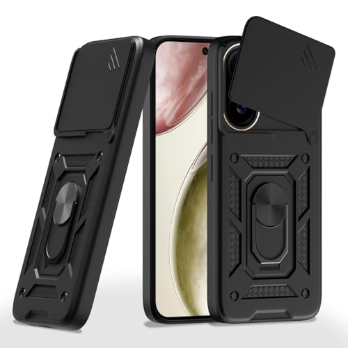 Image of Pikkme Back Cover for Vivo X200 Fe 5G | Sliding Camera Shield with Ring Stand | D10 Tough Armor Full Camera Protection Bumper Case (Black)