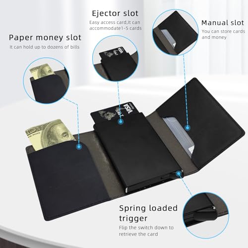 Wallet for Men Card Holder Slim RFID Blocking Pop-up,Faux Leather Business & Credit Wallet,Holds Up to Cards & Cash Minimalist Front Pocket,Billeteras de Hombres, Sunflowers and Horses4