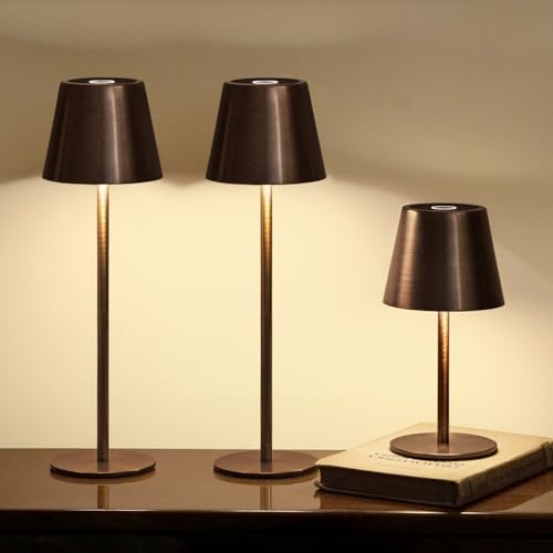 3 Pack Cordless Table Lamp, Portable Battery Operated Lamp with 3 Color Temps and Stepless Dimming, Rechargeable Table Lamp for Dinner, Desk, Cafe, Outdoor (Brushed Mocha) Brushed Mocha 3 Pa