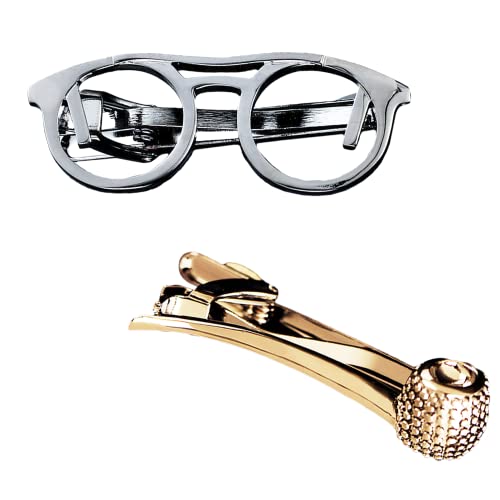 YIUWLMN 2Pcs Interesting Tie Clips Eyeglass Tie Clip Pipe Tie Clip for Men Decorative Tie Bar Clip are Fashionable and Versatile