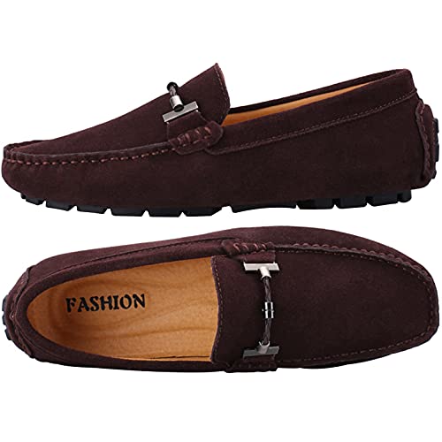Yldsgs Flat Loafer For Men Suede Leather Slip-On Dress Driving Moccasins Casual Boat Shoes Coffee 12.5/48 #TOP1