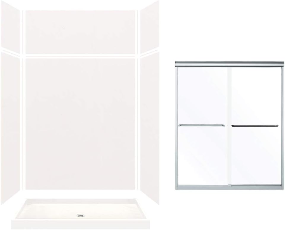 Transolid KSX603296-5475SC-31 Expressions Alcove Shower Kit with Extension and Door, 60-in L x 32-in W x 96-in H, White
