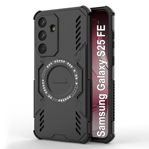 Image of amazon basics Back Case Cover for Samsung Galaxy S25 FE | Magnetic Case with Built-in Metal Ring | Supports Mag-Safe Charger, Wallet & Car Mount | Shockproof Hybrid PC + TPU | Black