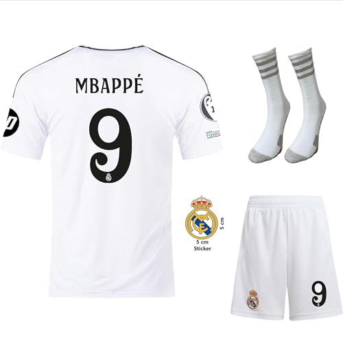 Mbappe Real #9 Trikot Kinder Fußballtrikot, Heim 2024 Full Set, Trikot fur...