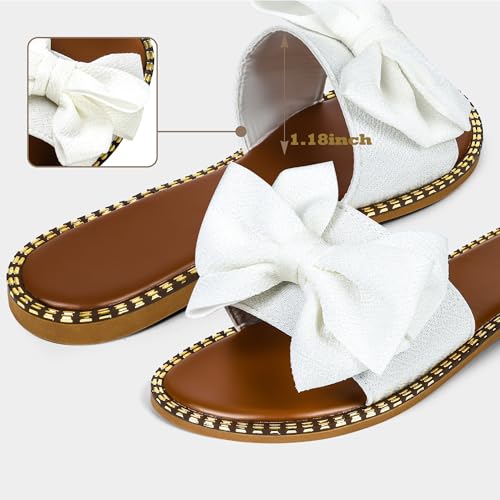 Women's Bow Knot Slides Open Toe Flat Sandals Summer Slip On Slippers4