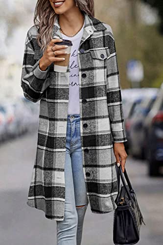 Image of PRETTYGARDEN Womens Plaid Shacket Jacket Flannel Shirts
