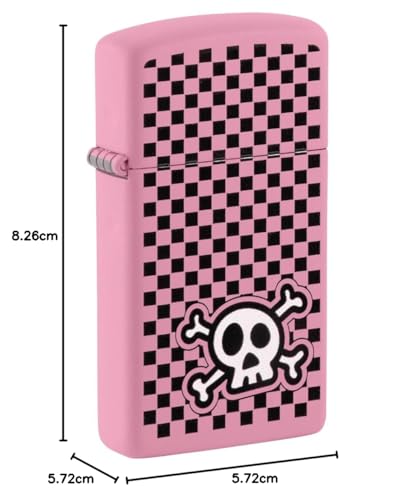 Image of Zippo Checkered Skull Design Slim Pink Matte Windproof Pocket Fuel Refillable Lighter, BIS Certified
