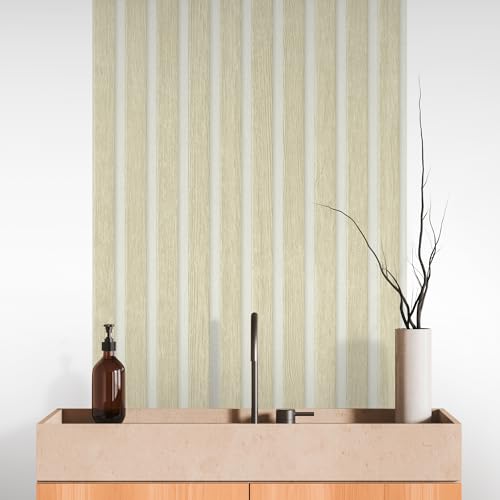 Papel pintado paneles de madera autoadhesivos 3D aspecto madera escandinavos beige blanco de 0,52m 4