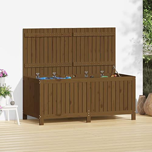 Frdhee Banco Almacenaje Dormitorio, Caja de almacenaje jardín madera pino marrón miel 147x68x64 cm Banco Almacenaje para cojines de muebles de jardín