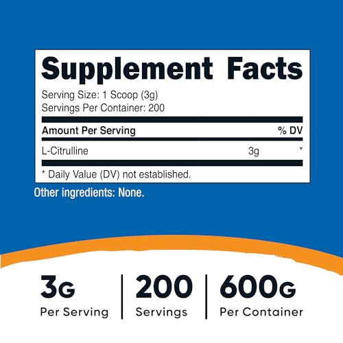 Image of Nutricost Pure L-Citrulline (Base) Powder (600 Grams) (3 Bottles)