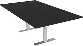 6 Person Rectangle Conference Table with Brushed Silver Metal T-Base | Scratch-Resistant Laminate | Harmony Series Meeting Tables for Offices, Training Rooms, and Homes | Black Cypress – 7ft
