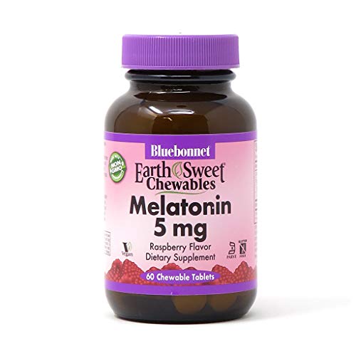 Bluebonnet Nutrition EarthSweet Melatonin 5 mg Fast-Acting Quick Dissolve Nighttime Relaxation & Restful Sleep Support - Sleep Aid - Gluten-Free, Vegan - Raspberry Flavor - 60 Chewable Tablets