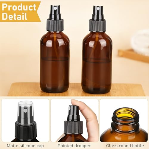 80 Pcs 2 Oz Glass Spray Bottles Fine Mist Spray Bottle Refillable Cosmetic Bottles Empty Small Bottle for Essential Oils Travel Cleaning Solutions Featuring Accessories (Amber)4
