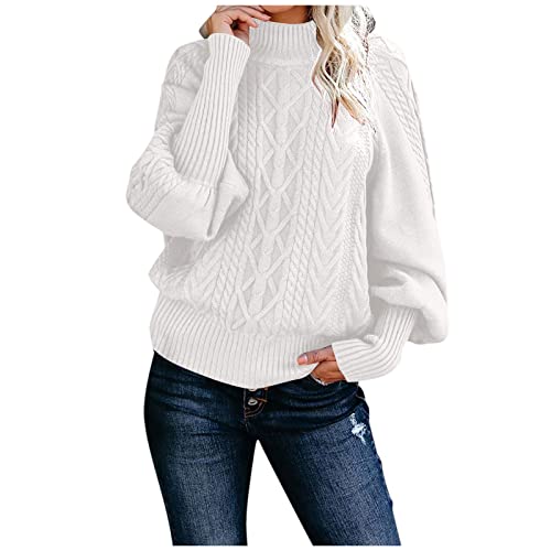 Norweger Pullover Damen, Strickpullover Damen Warm Winterpullover - Dicke Zopfmuster Sweater Rollkragen Pullover Stricken Pulli Grobstrickpullover Langarm Oberteile