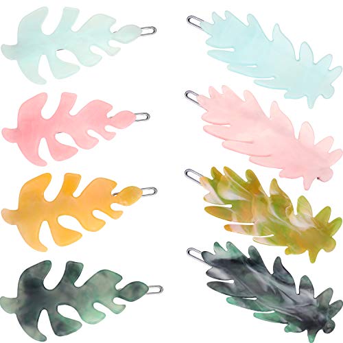 8 Pieces Acrylic Leaves Hair Barrettes Geometric Acetic Acid Hair Clips Leaf Hair Accessories for Women and Girls