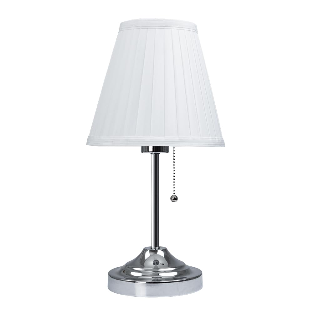 Lámpara de mesa para bombilla LED, tela y metal en acabado blanco, con cable y enchufe, mesita de noche y luz auxiliar para salón y dormitorio