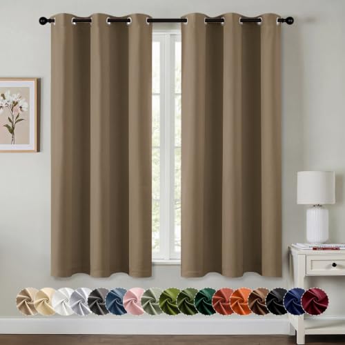 Image of MIULEE Blackout Curtains for Bedroom 2 Panels 40 x 54 Inch Long Khaki | Thermal Insulated, Living Room Darkening Grommet Drapes, Noise Reducing, Light Blocking Window Treatments