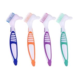4 Stück tragbare Prothesenreinigungsbürsten mit Moderaten Mehrschichtigen Borsten, Doppelseitige Bürste für die Reinigung falscher Zähne – 4 Farben