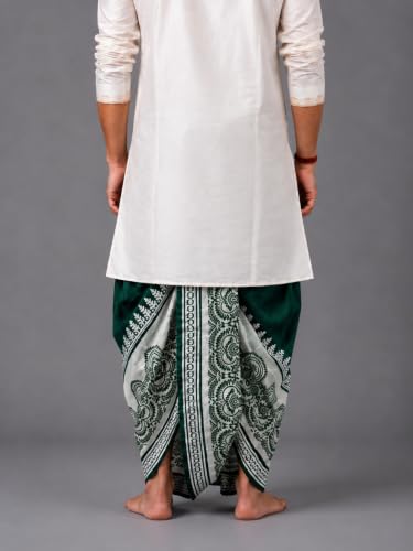 Image of Men's Ready to Wear Pant System Printed MAYUR PUCHHA Dhoti for Marriage, Pooja, Festival etc.(GC010)