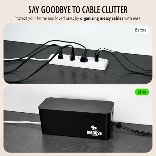 DMoose Cable Management Box - 2 Pack Medium & Large Cord Organizer for Desk & Floor, Cable Organizer Box for Child & Pet - Cable Box Hider for Tidy Office & Home, Power Strip Cover (Black - Pack of 2) by DMoose - Used condition - Image 3
