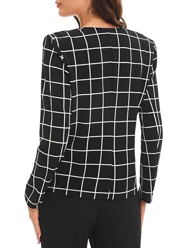 Milumia Women Plaid Business Casual Blazer Jacket Long Sleeve Open Front Elegant Dressy Suit Blazer3