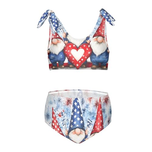 Girls 4th Of July Gnomes Pattern Swimsuit Two Pieces Bikini Set Bathing Suits Swimwear Crop Top Swimsuit Set