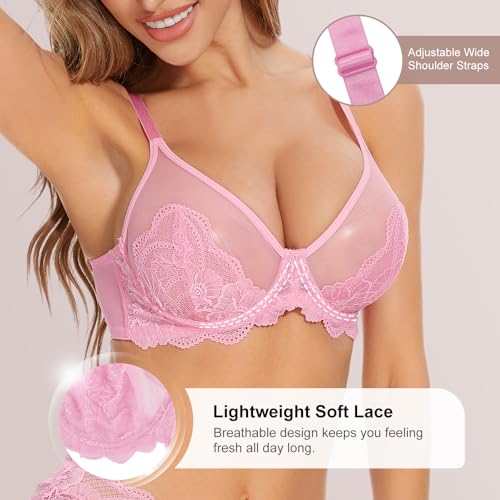 Minimizer Bras for Women, Sexy Lace Unlined Underwire Bra Full Coverage Push Up Sheer Mesh Plus Size Lifting Shecurve Bra3