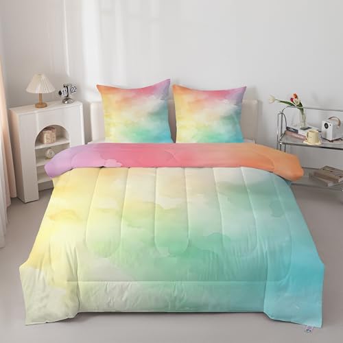 PNHCL Funda nórdica de 220 x 240 cm con estampado degradado colorido, suave y transpirable, para cama de matrimonio, microfibra, sin funda de almohada, lavable, para 4 estaciones con 2 fundas de