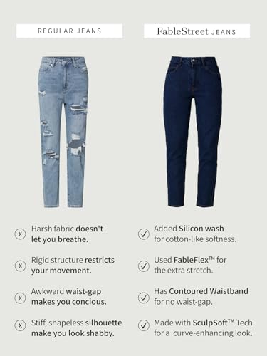 Image of FableStreet Women's Mid Waist Jeans |Wide Leg Jean - Perfect for Travel, Party & Everyday Use