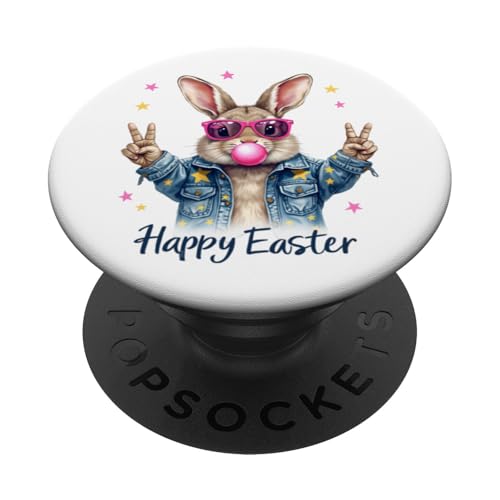 Gafas de chicle con forma de conejo de pascua Happy Easter Rabbit 2025, signo de la paz PopSockets PopGrip Adhesivo