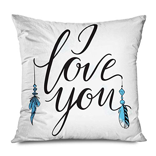 LXJ-CQ Funda de Almohada de Tiro Cuadrado 18x18 Saludo Azul Tipo de Amor Mensaje Usted Dice Signos Cartel de Regalo Cartel I Símbolos de Acuarela Funda de Almohada con Cremallera Vintage