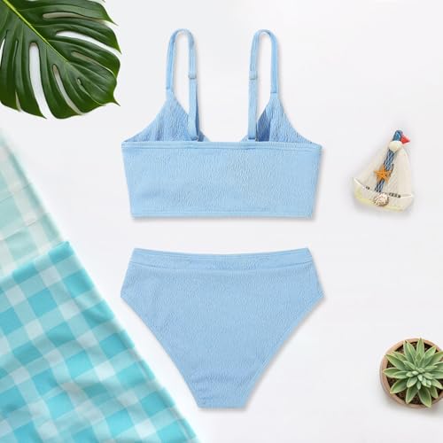 Weixinbuy Girls' Swimsuit Kid Two-Piece V-Neck Bikini Set Spaghetti Strap Twist Cross Bathing Suit Swimwear Size 9-163
