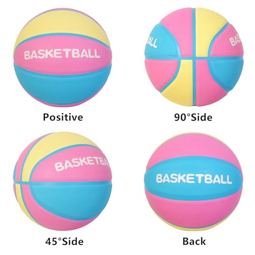 AXGUIQ Kids Basketball, Size 3 Small Basketball 22\" for Kids, Thickened Rubber for Soft Touch & Enhanced Durability, Featuring Classic Logo (Deflated)
