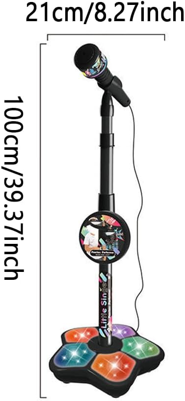 2026 New Star Microphone with Stand, Built-in Music & Colorful Lights, Echo Effects Portable Karaoke Machine, Kid-Friendly Singing Toy for Music Play (Black)
