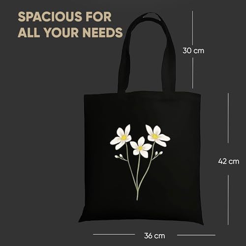 Image of STRUTT Foldable Canvas Tote Bag for Women,Tote Bag for College Girls, 100% Organic Cotton Reusable Shopping Bag for Grocery, Eco-Friendly Multi-Purpose Bag for Travel & Daily Use - White Daisy