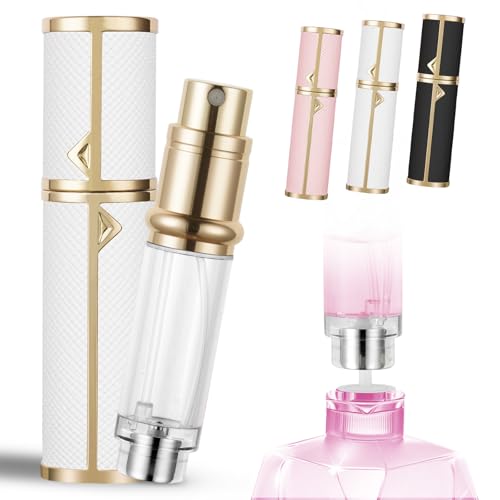 LOPHE Flacon Pulvérisateur De Parfum en Cuir PU,Vaporisateur De Parfum De Voyage, aporisateur de Parfum de Voyage Rechargeable et Réutilisable,Adapté Aux Rencontres,Au Travail,Aux Vacances,Blanc
