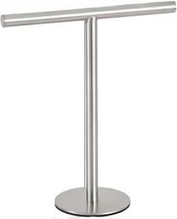 バスハンドタオルホルダースタンド バスルームバニティカウンタートップ用 つや消し仕上げ T字型タオルバーラックスタンド バスルームキッチン用タオルバー (円形,シルバー) [並行輸入品]