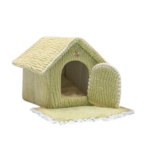 BOSERMEN Cat House, Cute Cat Cave Bed, Cozy Soft Cat House for Indoor Cat, Enough Interior Space, Cat Bed with Two Removable and Washable Pillows(L, Green)