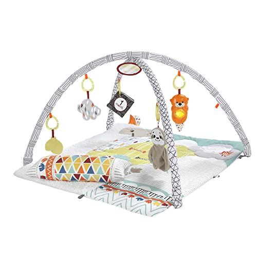 Fisher-Price GKD45 - 5 Sinnes Baby Spieldecke kuschelig weiche Krabbeldecke mit Sensorik Spielzeug, Babyaustattung ab Geburt