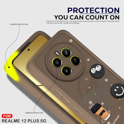 Image of AESTMO Back Case Cover for Realme 12 Plus / P1 / Narzo 70 /70 Pro 5G | Cute Fun Cartoon 3D Ball | Coffee Silicone Case | Full Body Protection | Camera Protection Back Cover (Brown)
