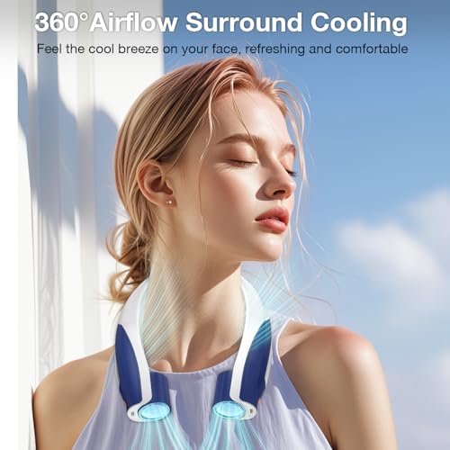 Image of Hionly AI Neck Fan, 6 Speeds Adjustable Portable Personal Fan Rechargeable, 6000 mAh Battery Faster Cooling Wearable, Ultra Quiet for Home, Office, Travel, Outdoor