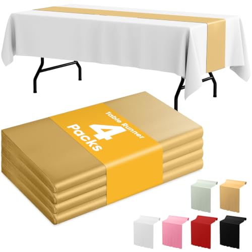 Image of Niuara Gold Plastic Table Runner Party Decorations, Disposable, 4 Pack | Thanksgiving Decor, Wedding & Holiday Events, Water & Oil Resistant, 14 x 108 Inch