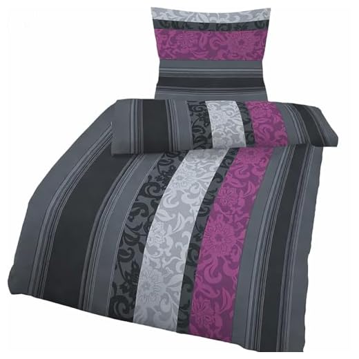 Soma Fein Biber Bettwäsche 135x200cm 80x80cm Borde anthrazit/beere