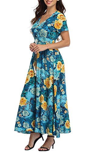 Image of VintageClothing Women's Floral Maxi Dresses Boho Button Up Split Summer Casual Long Dress Beach Party Dress