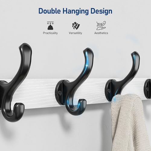 Image of Tatub 20 inch Rustic Coat Rack Wall Mount with Shelf, Wall Hooks with Shelf, Heavy Duty Entryway Organizer Hangers for Hanging, Hat, Bag, Jacket for Bathroom, Living Room, Bedroom, White