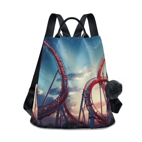 Mochila de montaña rusa roja para mujer que evita robos en el transporte