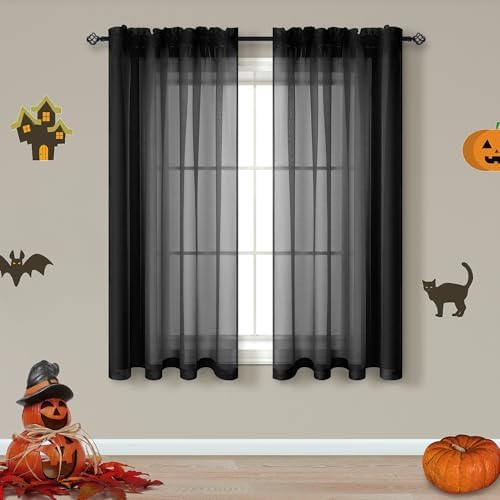 Pitalk White Sheer Curtains 90 Inches Long for Living Room 2 Panels Set Rod Pocket Transparent Window Curtain Panels for Bedroom 52x90 Inch Length