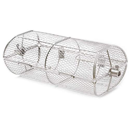 Onlyfire BRK-6039 Edelstahl Universal Drehbar Grillkorb Erdnuss Bohnen Pommes Frites Korb passt für Gas Grill Drehspieß, 39x 20x 14cm